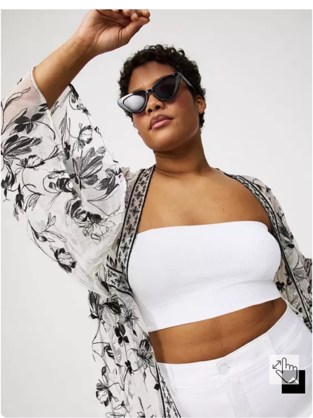 Torrid Embroidered Lace Mesh Kimono White & Black Sasha Floral Lingerie - Picture 4 of 16